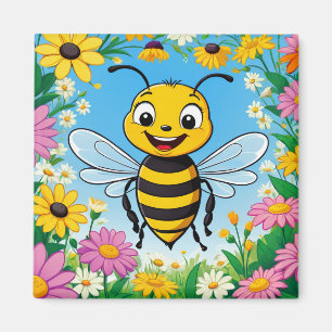 Imã Abeja Desenho Animado Flores Coloridas