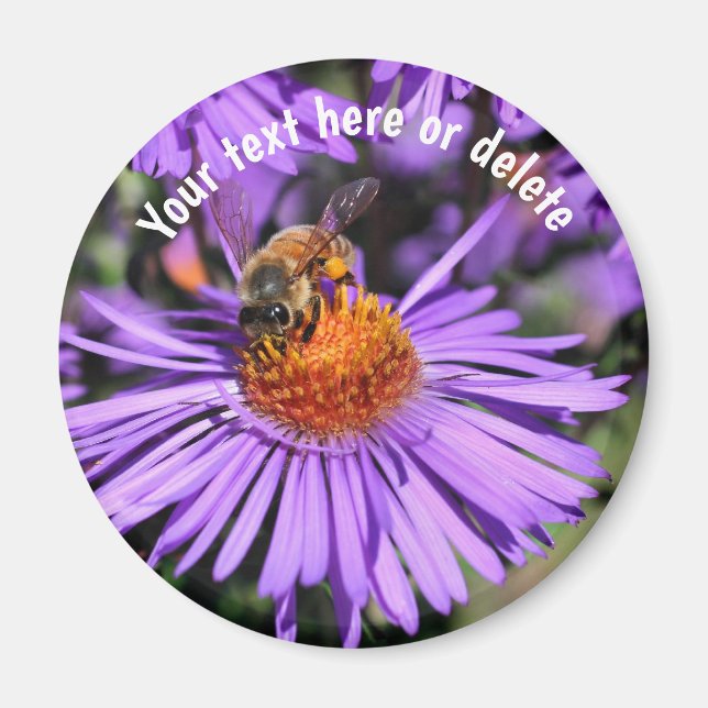 Imã Abeja Em Flor De Áster Roxo Personalizado Natureza (Frente)