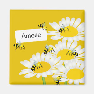 Imã Abelha no ímã do quadrado da flor - fundo amarel