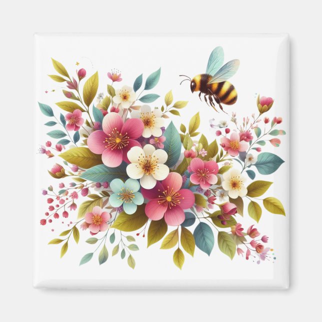 Imã Abelha Primavera/Floral colorida (Frente)