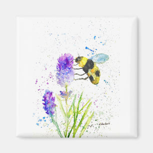 Imã Abelhas-de-vidro e flores aquarela