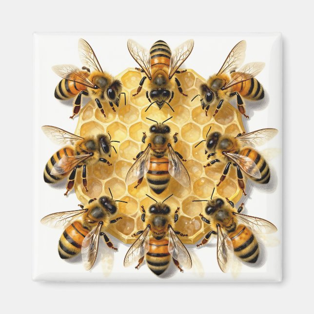 Imã Abelhas em Círculo de Mel Hexagonal (Frente)