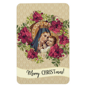 Ímã Abençoada Mãe Bebê Jesus Fora de Natal Floral