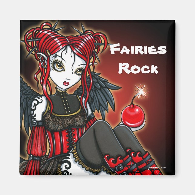 Imã "Abigail" Red Gothic Fire Fairy Angel Magnet (Frente)