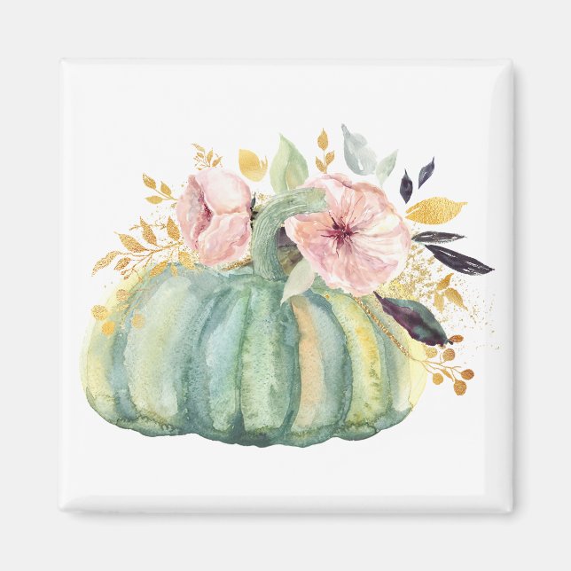 Imã Abóbora azul queda floral aquarela outono elegante (Frente)