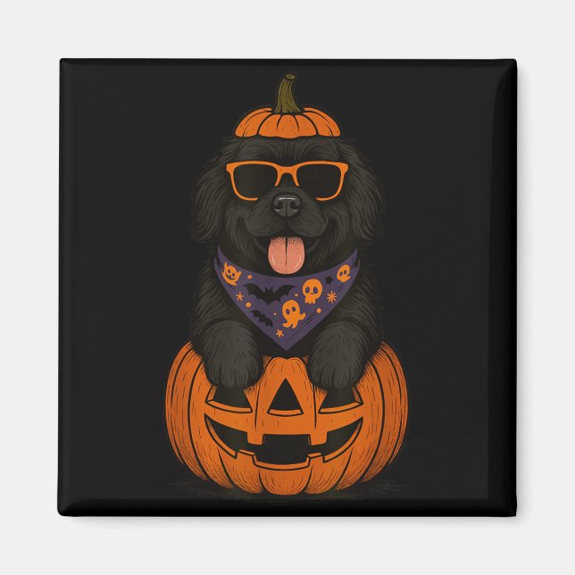 Imã Abóbora de Halloween do Cão Terrível de Terra Nova (Frente)