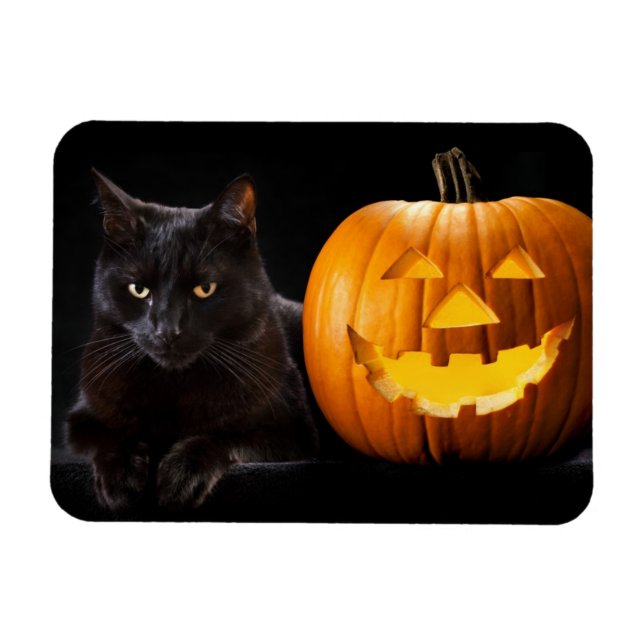 Ímã Abóbora de Halloween e gato preto (Horizontal)