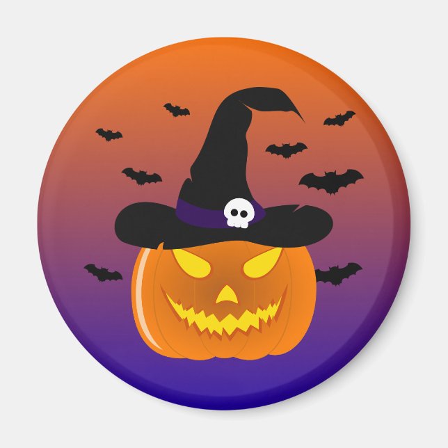 Imã Abóbora de Halloween Jack o' Lanterna Chapéu de Br (Frente)