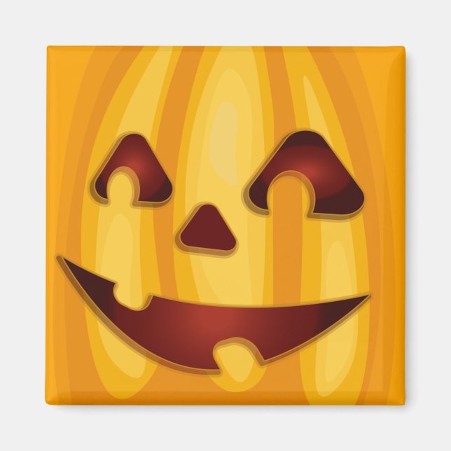 Imã Abóbora esculpida sorrindo design de Halloween (Frente)