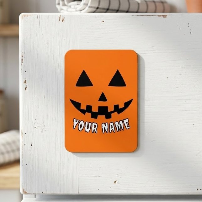 Ímã Abóbora Laranja Personalizada de Halloween Seu Nom (Criador carregado)