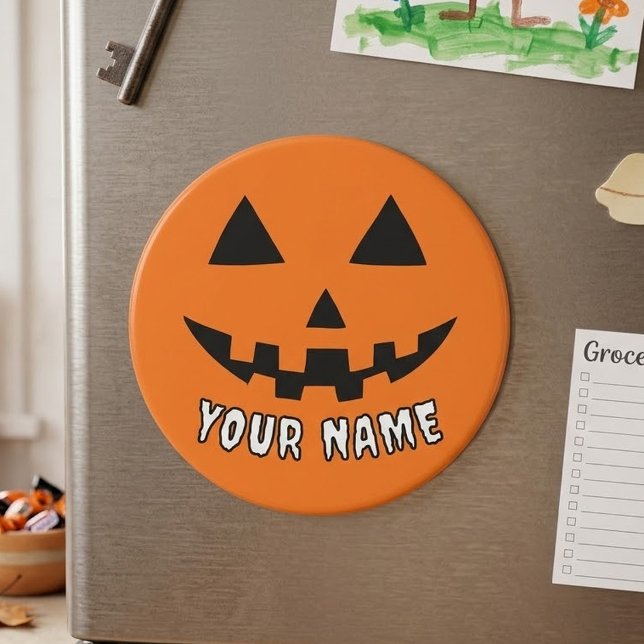 Imã Abóbora Laranja Personalizada de Halloween Seu Nom (Criador carregado)