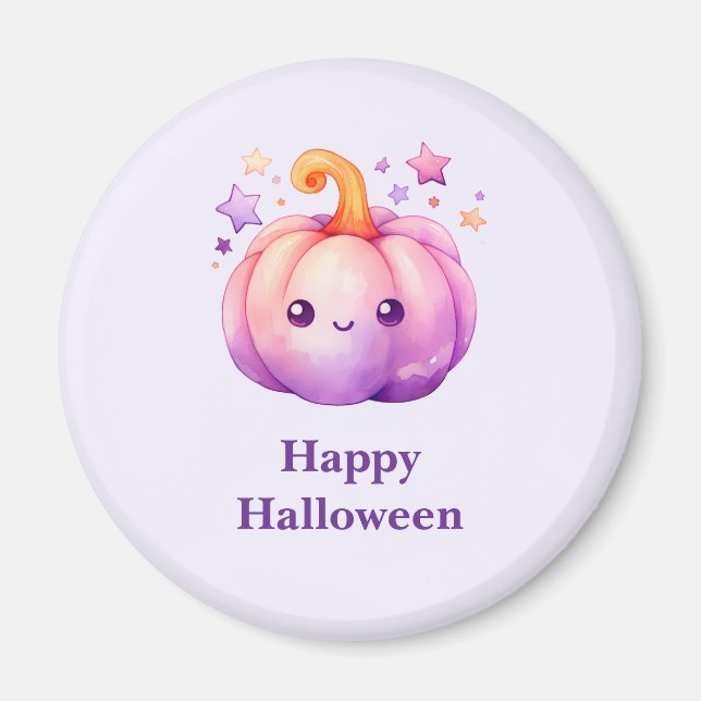 Imã Abóbora Pastel Fofa com Estrelas Halloween (Frente)