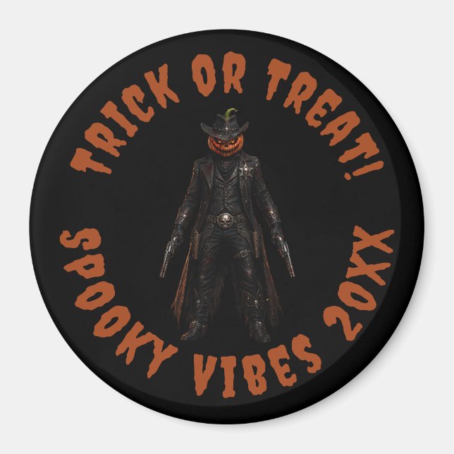 Imã Abóbora sinistra Xerife Cowboy Jack-o'-Lantern Gr (Frente)