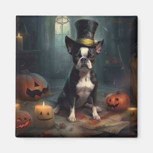 Imã Abóboras de Boston Terrier Halloween Assustador
