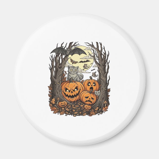 Imã Abóboras de Halloween Gato Cinza Morcego Lua Cheia (Frente)