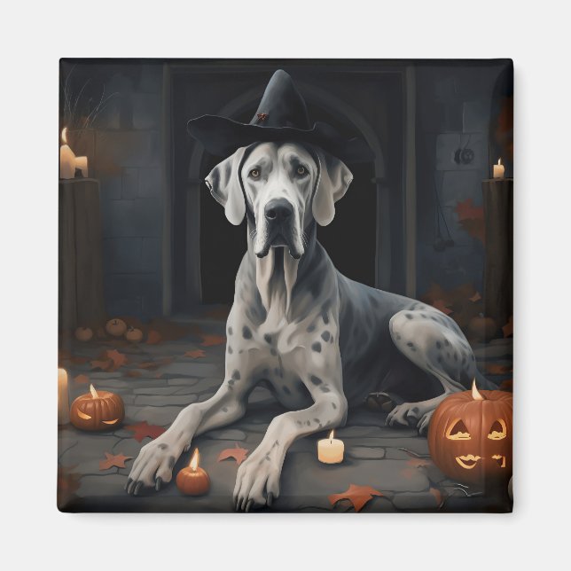 Imã Abóboras Great Dane Halloween Assustador Flip (Frente)