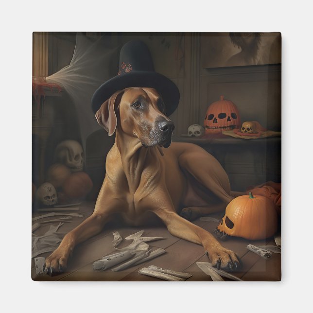 Imã Abóboras Ridgeback da Rodésia Halloween Assustador (Frente)
