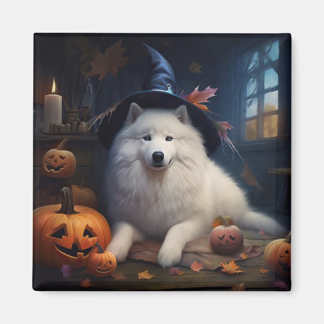 Imã Abóboras Samoyed Halloween Assustador (Frente)