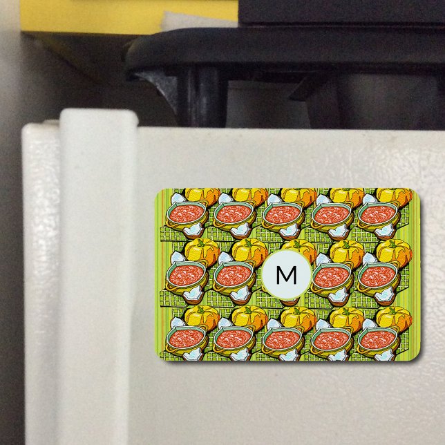 Ímã Abóboras, Sopa e Monograma de Fundo Stripkins (Pumpkins Soup & Striped Pattern Monogram Flexible Magnet)