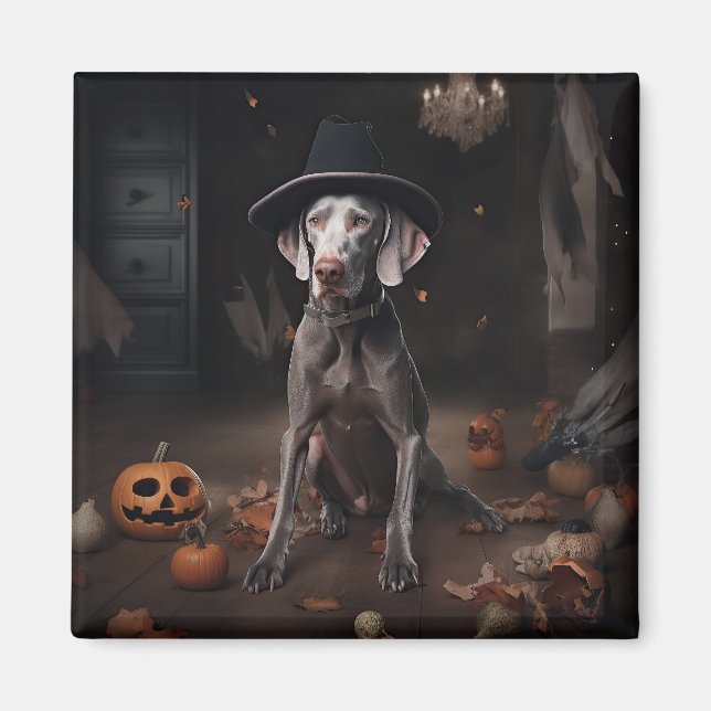 Imã Abóboras Weimaraner Halloween Assustador (Frente)