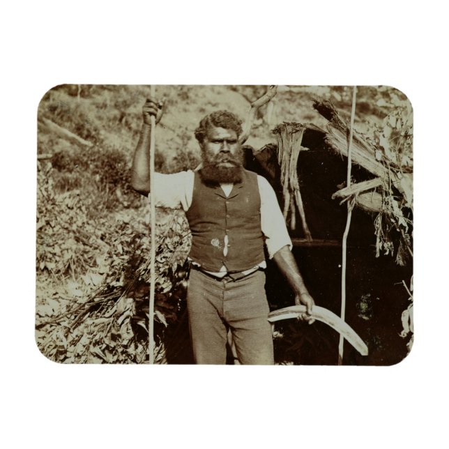 Ímã aborígene com um Boomerang, c.1860s (foto sépia) (Horizontal)