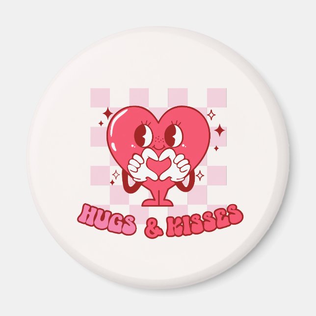 Imã Abraços e beijos de coração rosa (Frente)