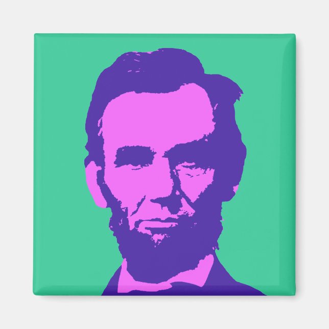 Imã Abraham Lincoln em rosa e roxo Pop (Frente)