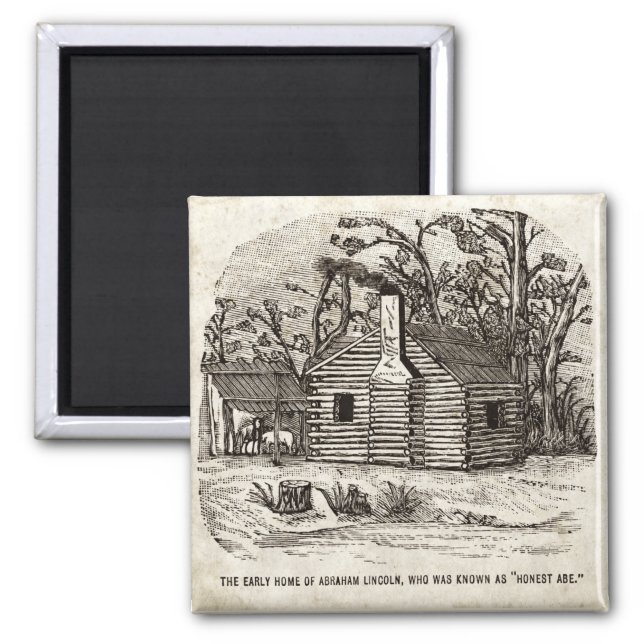 Imã Abraham Lincoln Log Cabin Magnet Histórico (Frente)