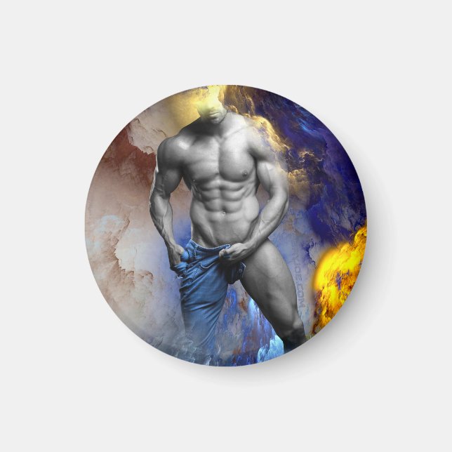 Imã Abs ardentes e sem camisa do homem da SlipperyJoe  (Frente)