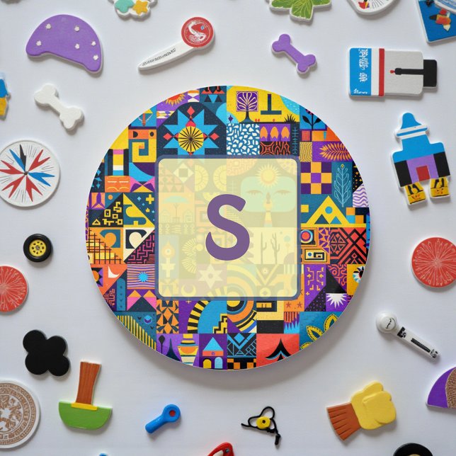 Imã Abstract Folk Art Geometric Quilt Mosaic (Criador carregado)