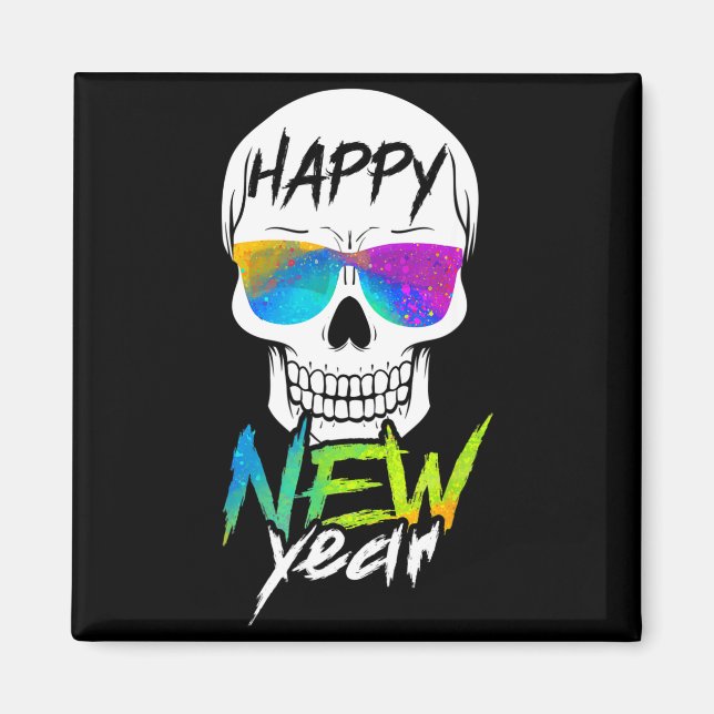 Imã Abstract Happy New Skull Year  (Frente)