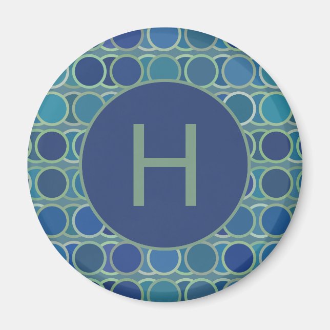 Imã Abstract Shades of Blue Circle Pattern Monogram (Frente)