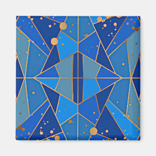 Imã Abstrato Azul e Design Dourado