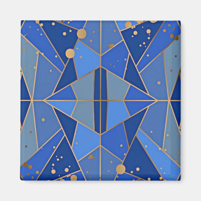 Imã Abstrato Azul e Design Dourado (Frente)