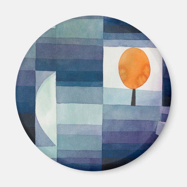 Imã Abstrato Azul outono Paul Klee Watercolor (Frente)