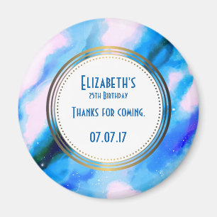 Imã Abstrato Azul W/ Círculo Dourado Aniversário Obr