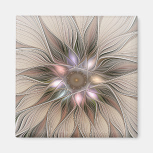 Imã Abstrato Beige Brown Floral Fractal