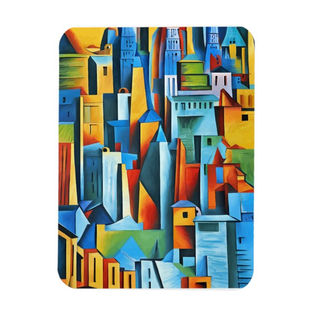 Ímã Abstrato Cityscape Building Skyscrapts Art (Vertical)