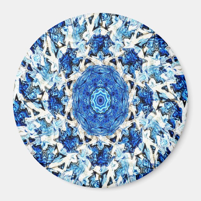 Imã Abstrato da mandala negra branca azul (Frente)