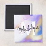 Imã Abstrato de Aquarela Roxa Monograma de luxo Rústic<br><div class="desc">Personalize facilmente este estilo glamouroso,  abstrato lilac,  tinta aquática e fundo de pulverização em ouro falso,  com os seus detalhes personalizados.</div>