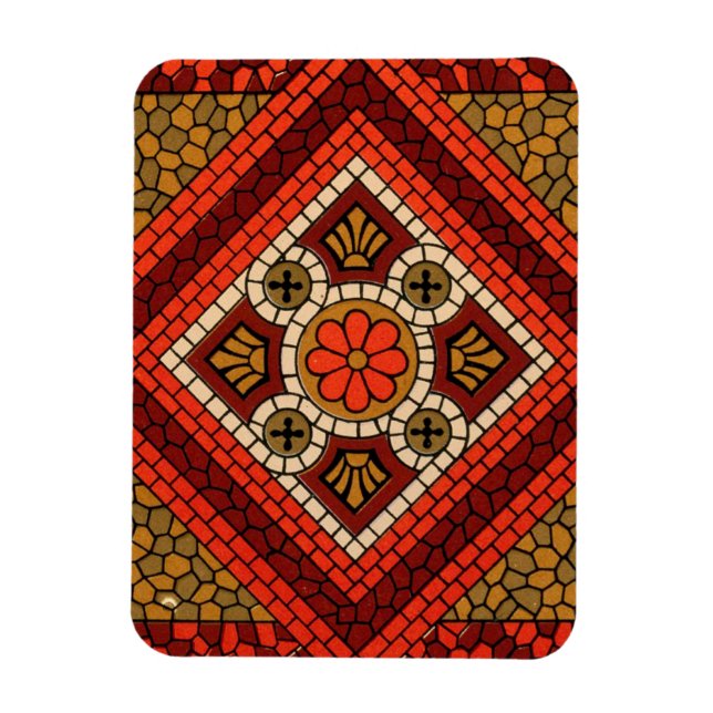 Ímã Abstrato de mosaico Arte Floral vermelha e marrom (Vertical)