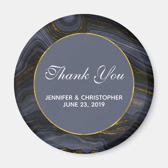 Imã Abstrato de Pedra Preta e Dourada Moderna, Obrigad (Frente)