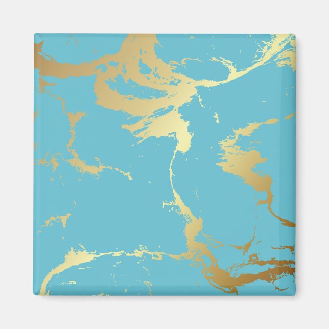 Imã Abstrato de pintura acrílica em teal e em mármore  (Frente)