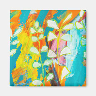Imã Abstrato de pintura em acrílico floral multicolor