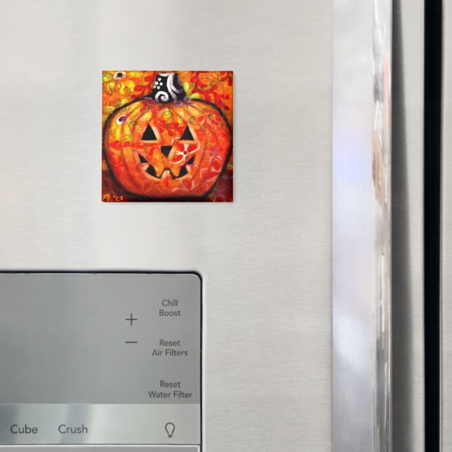 Imã Abstrato do Halloween Whimsical Jack-O-Lantern (In Situ (Fridge))