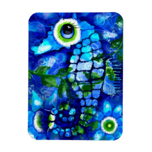 Ímã Abstrato do Whimsso Seacavalo Azul Teal Verde Flor