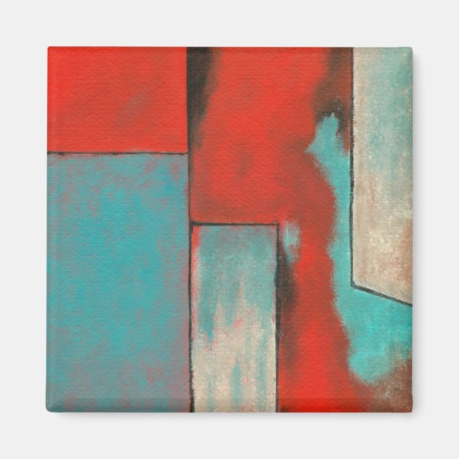 Imã Abstrato Expressionista Arte Pintura Turquesa Verm (Frente)