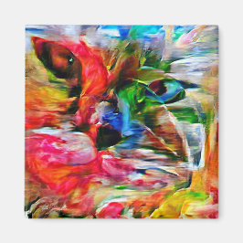 Imã Abstrato Expressionista Colorida Cat Art Impressão