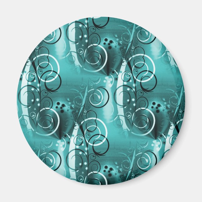 Imã Abstrato Floral Swirl Vines Aqua Blue Girly Gifts (Frente)