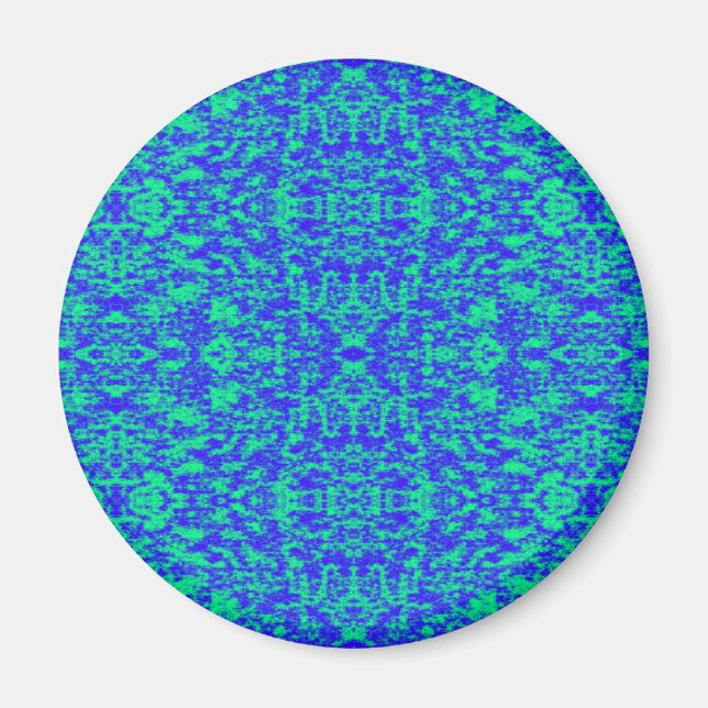 Imã Abstrato Fractal Em Azul E Verde (Frente)